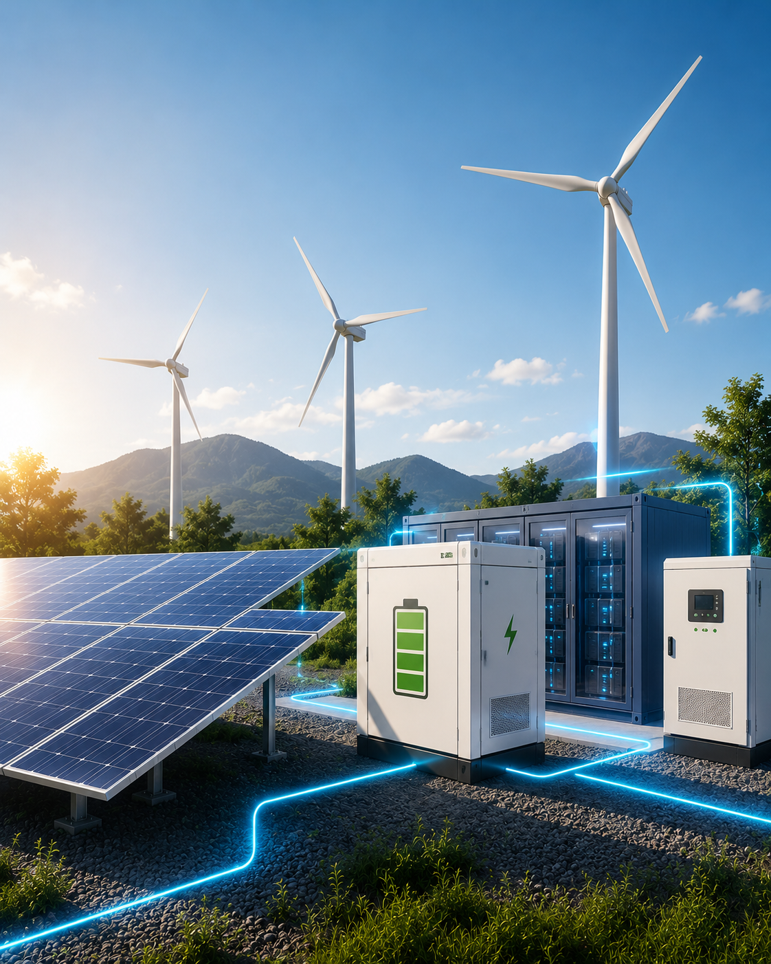 Solar, wind and battery triple hybrid project